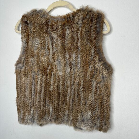 525 America Soft Luxe Genuine Rabbit Fur Sleeveless Open Vest Brown Cream Medium - Picture 13 of 16